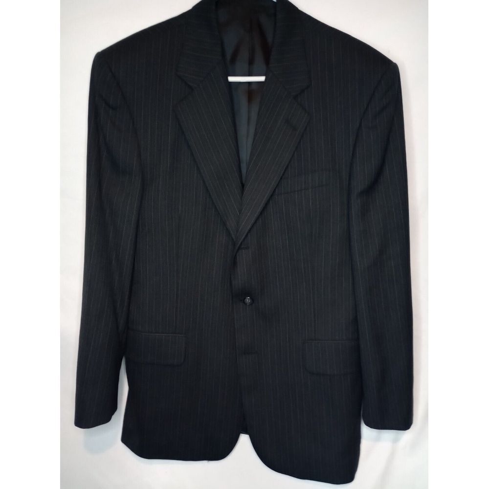 OLEG CASSINI Men's Black Wool 2 Pc Suit Size 39 L Pleated‎ Cuffed